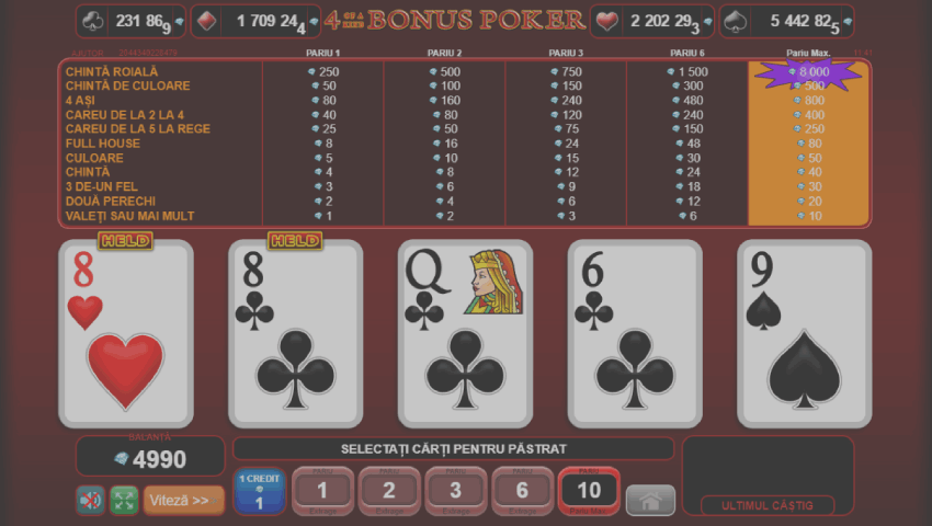ecran 4 of a kind bonus poker gratis