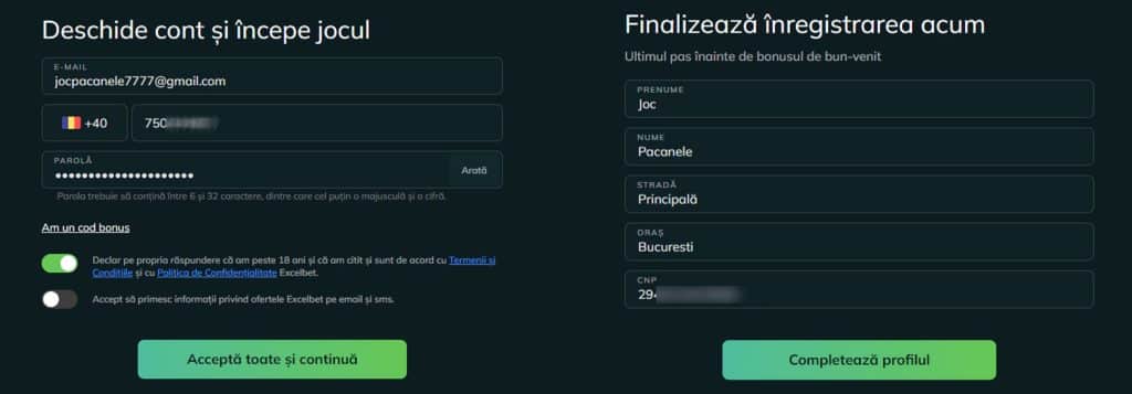 pasi de inregistrare excelbet